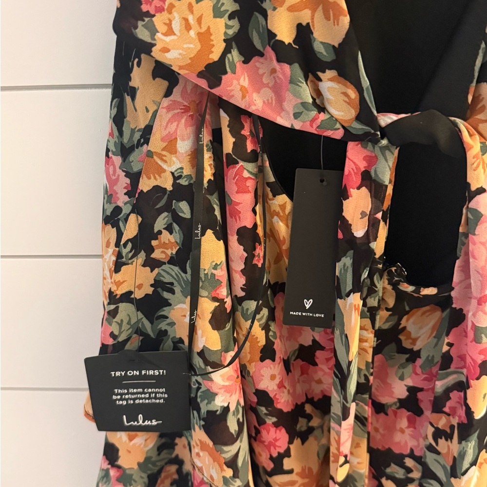 Lulu's Black Floral Tiered Dress with Pink & Yellow Blooms - Picture 3 of 9